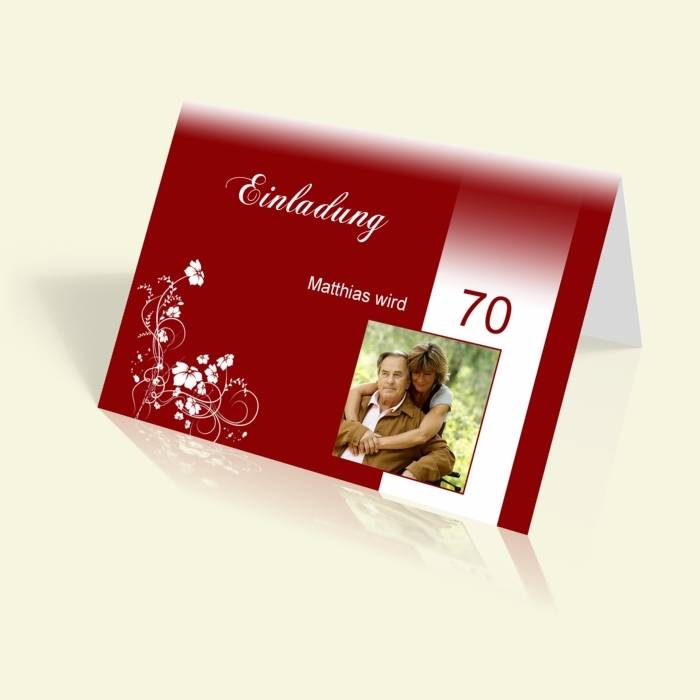 Einladungskarte 70. Geburtstag - Weiße Rosenranke
