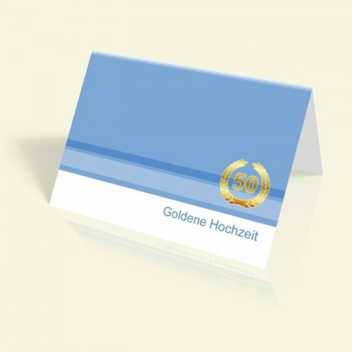Einladung zur Goldenen Hochzeit - Blaue Streifen - vertikal klappbar
