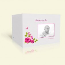 Geburtskarte Rosen und Schmetterlinge in Pink